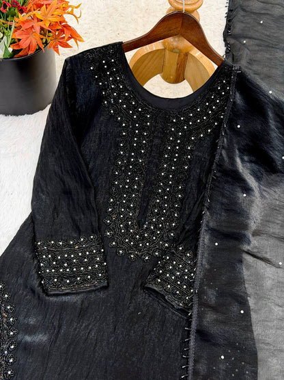 Glorious Black Color Embroidered Beads Work Salwar Suit