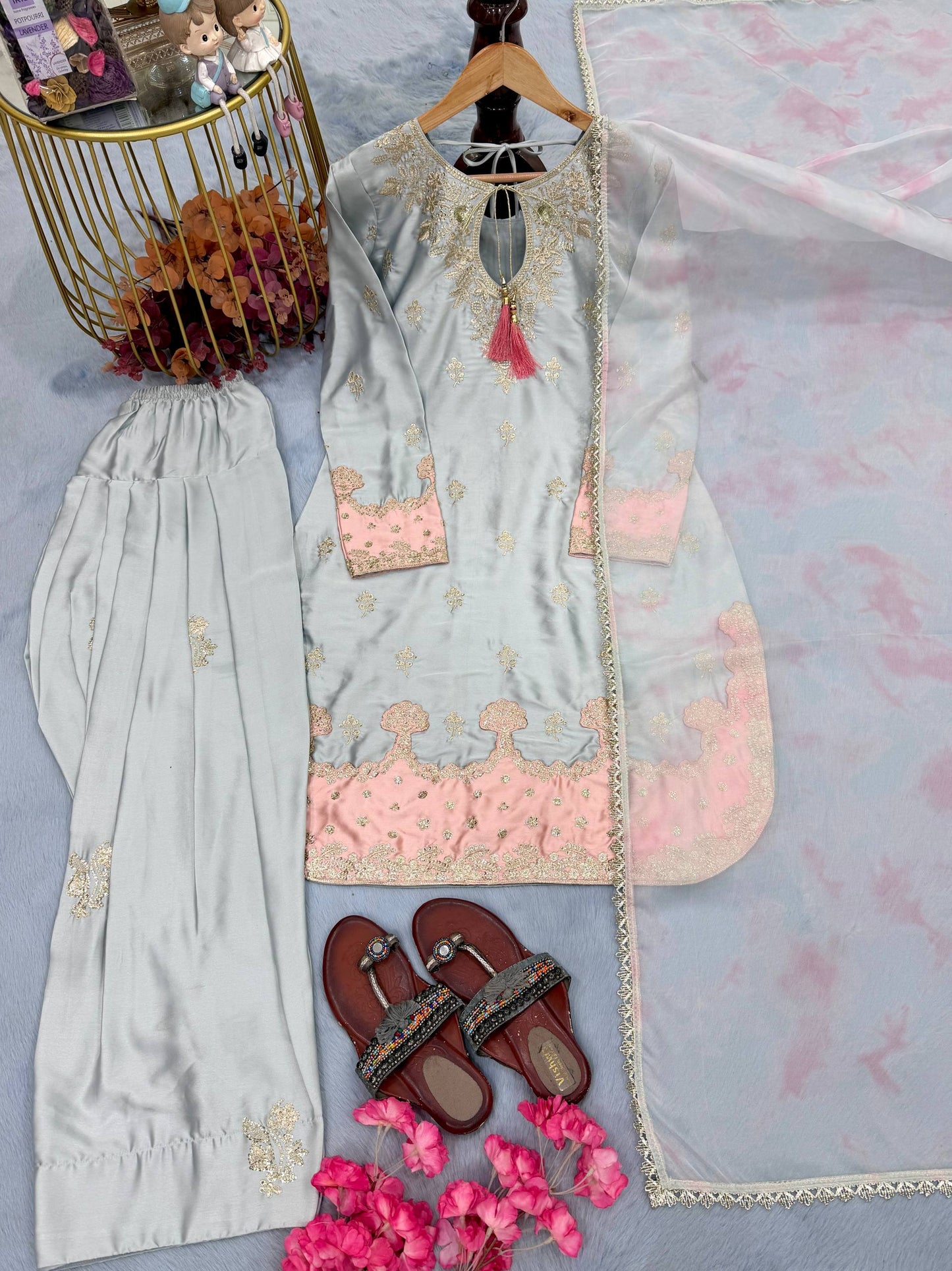 Function Wear Gray Color Sequence Embroidered Salwar Suit