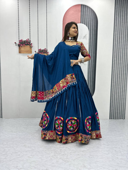 Navratri Special Navy Blue Color Pure Cotton Lehenga Choli