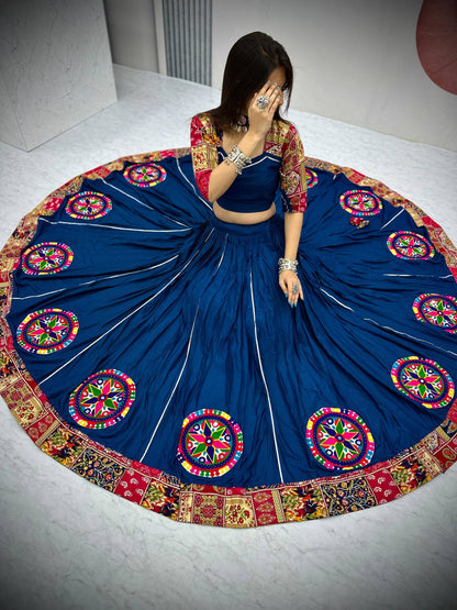 Navratri Special Navy Blue Color Pure Cotton Lehenga Choli
