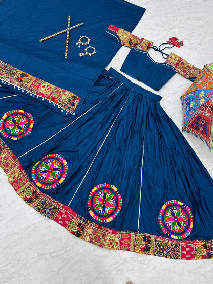 Navratri Special Navy Blue Color Pure Cotton Lehenga Choli