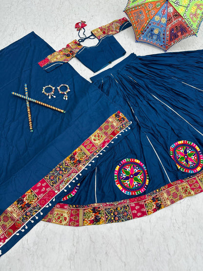 Navratri Special Navy Blue Color Pure Cotton Lehenga Choli