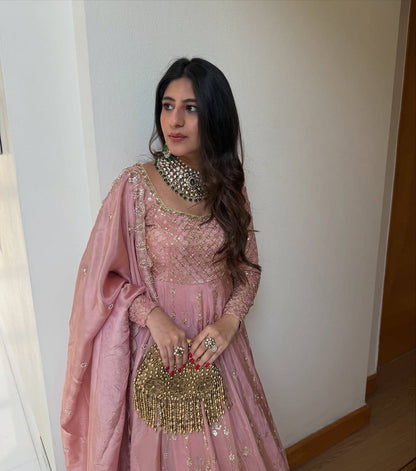 Yankita Kapoor Wear Peach Color Silk Embroidery Sequence Work Lehenga Set