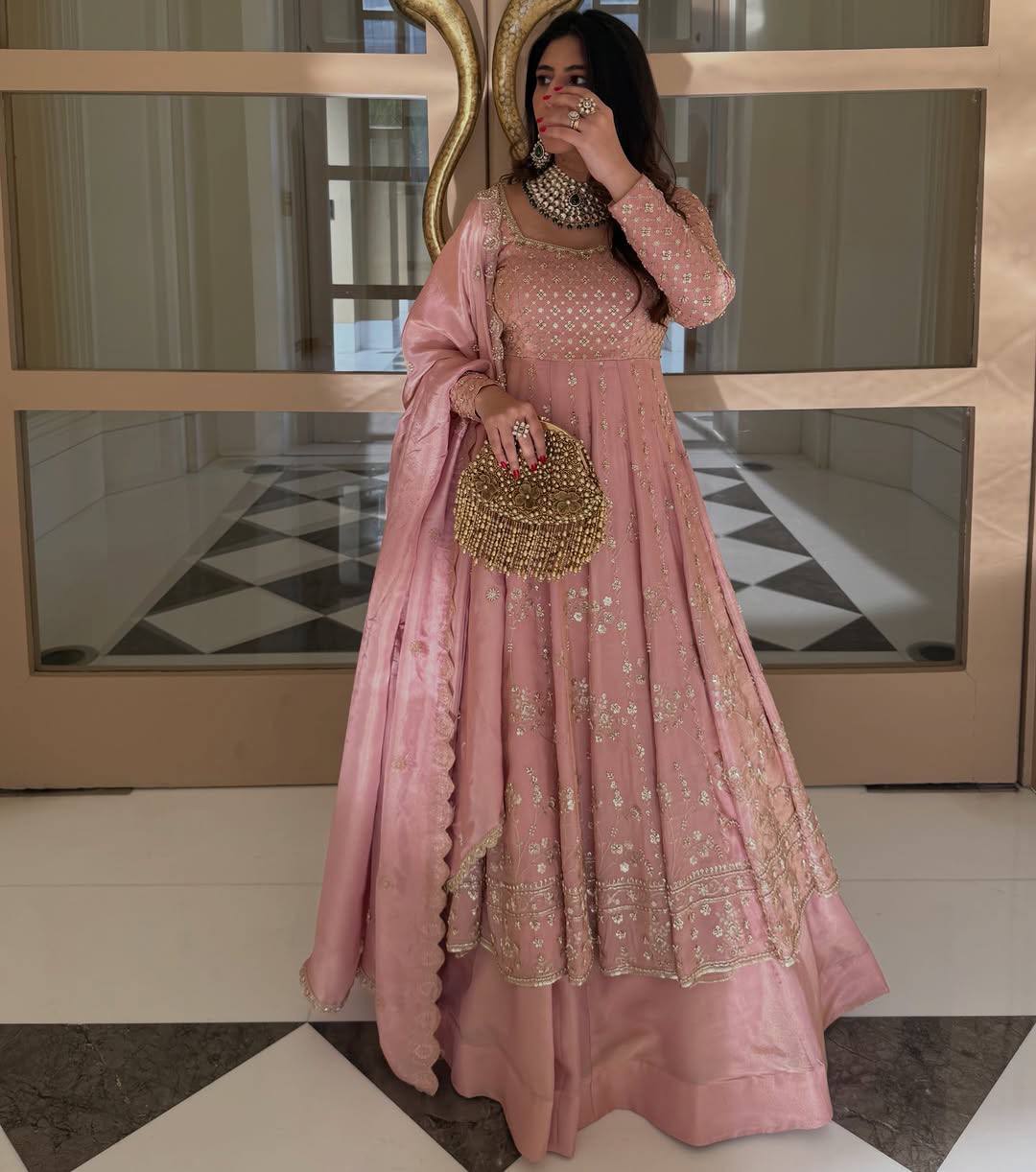 Yankita Kapoor Wear Peach Color Silk Embroidery Sequence Work Lehenga Set