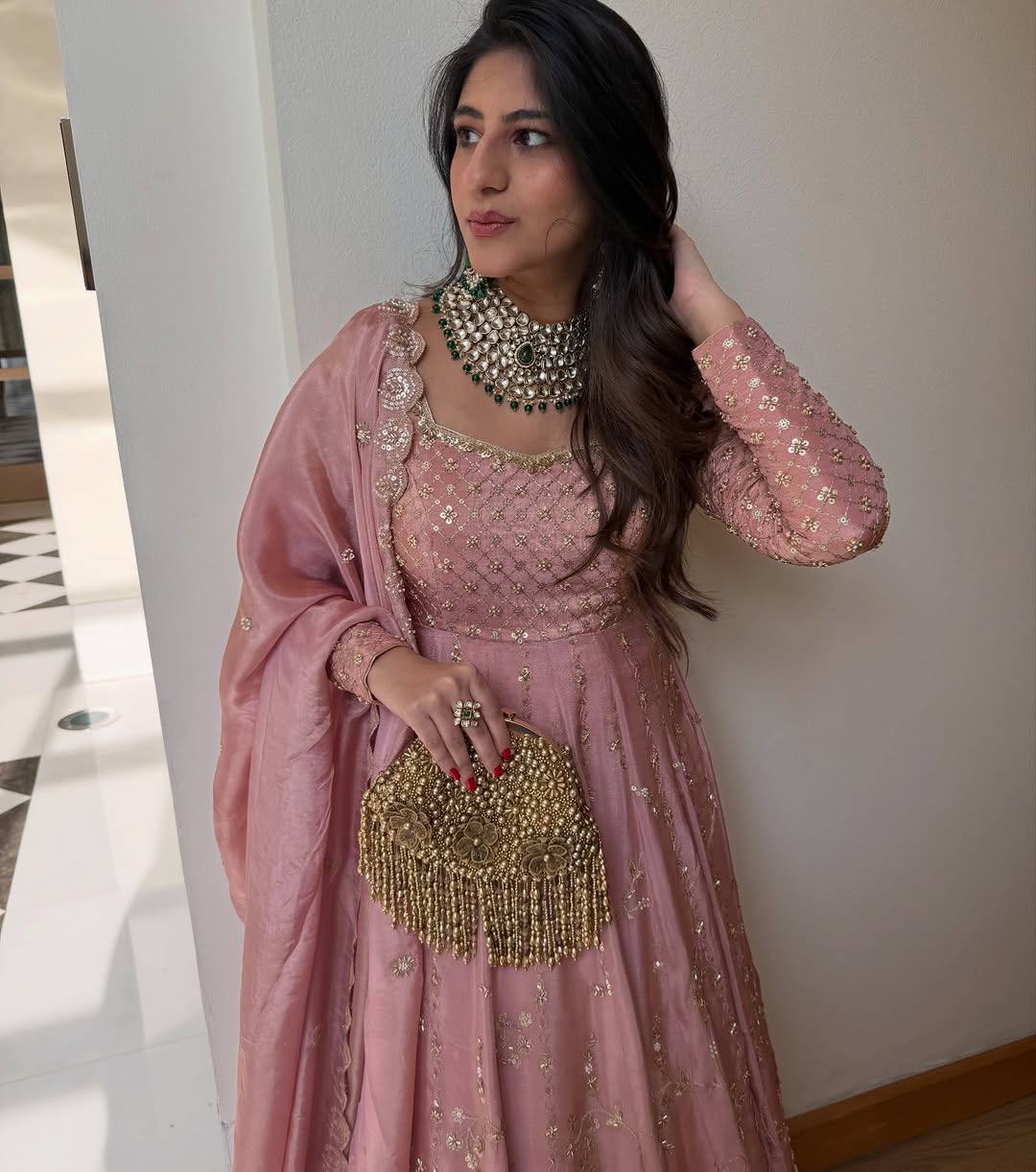 Yankita Kapoor Wear Peach Color Silk Embroidery Sequence Work Lehenga Set