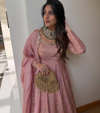 Yankita Kapoor Wear Peach Color Silk Embroidery Sequence Work Lehenga Set