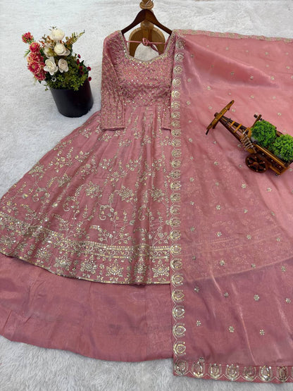 Yankita Kapoor Wear Peach Color Silk Embroidery Sequence Work Lehenga Set