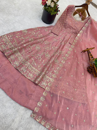 Yankita Kapoor Wear Peach Color Silk Embroidery Sequence Work Lehenga Set