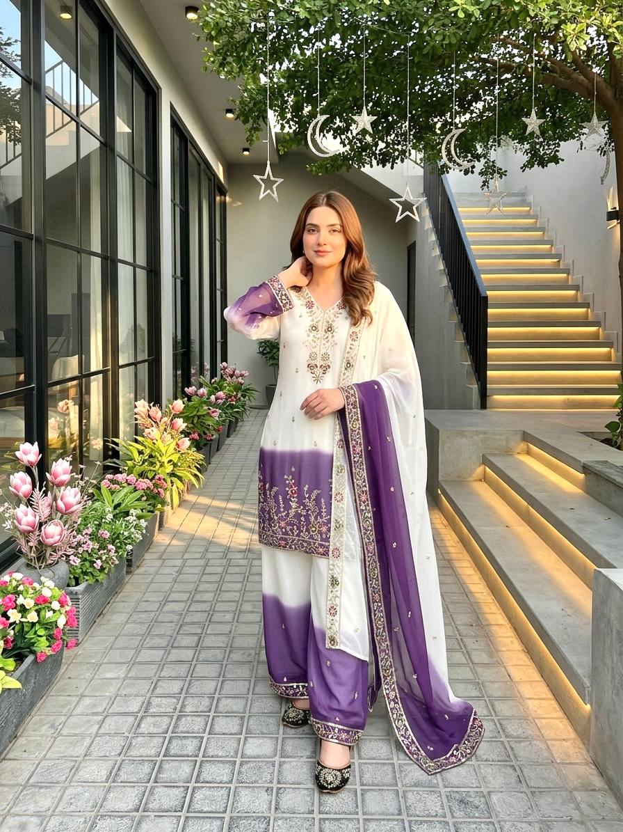 Party Wear Dual Tone Purple Color Georgette Palazzo Set