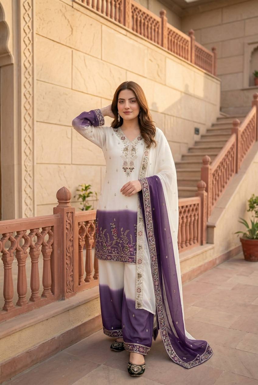 Party Wear Dual Tone Purple Color Georgette Palazzo Set