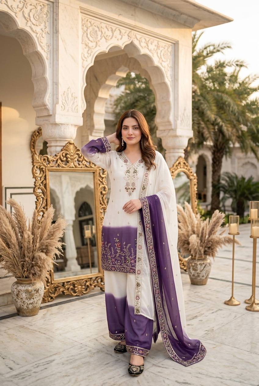 Party Wear Dual Tone Purple Color Georgette Palazzo Set