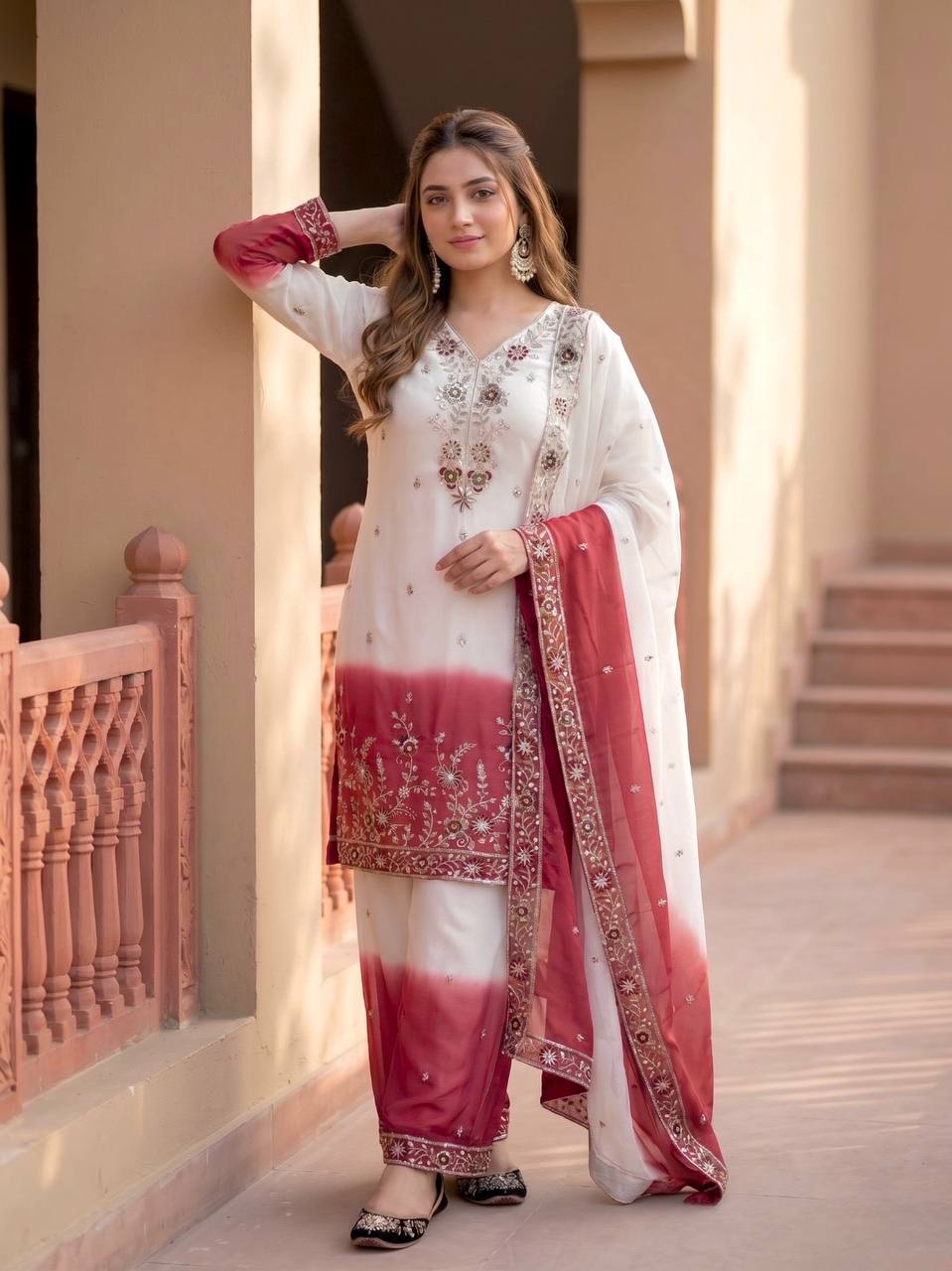 Party Wear Dual Tone Pink Color Georgette Palazzo Set