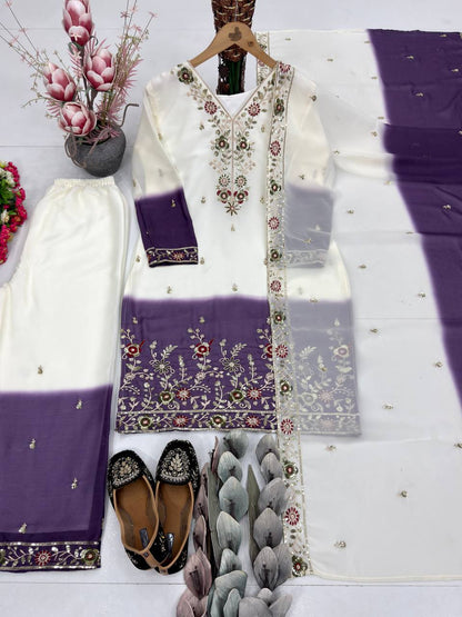 Party Wear Dual Tone Purple Color Georgette Palazzo Set