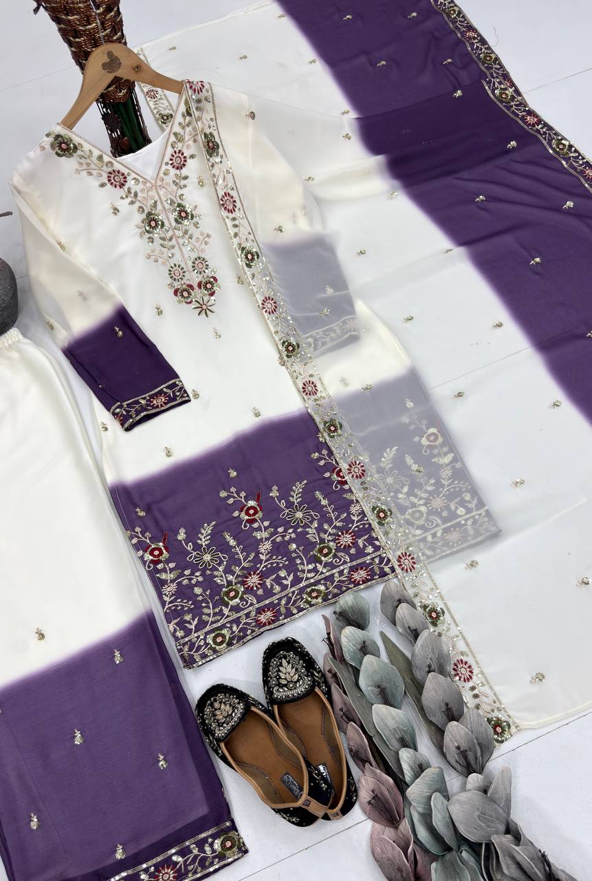 Party Wear Dual Tone Purple Color Georgette Palazzo Set