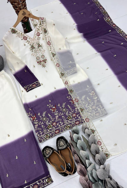 Party Wear Dual Tone Purple Color Georgette Palazzo Set