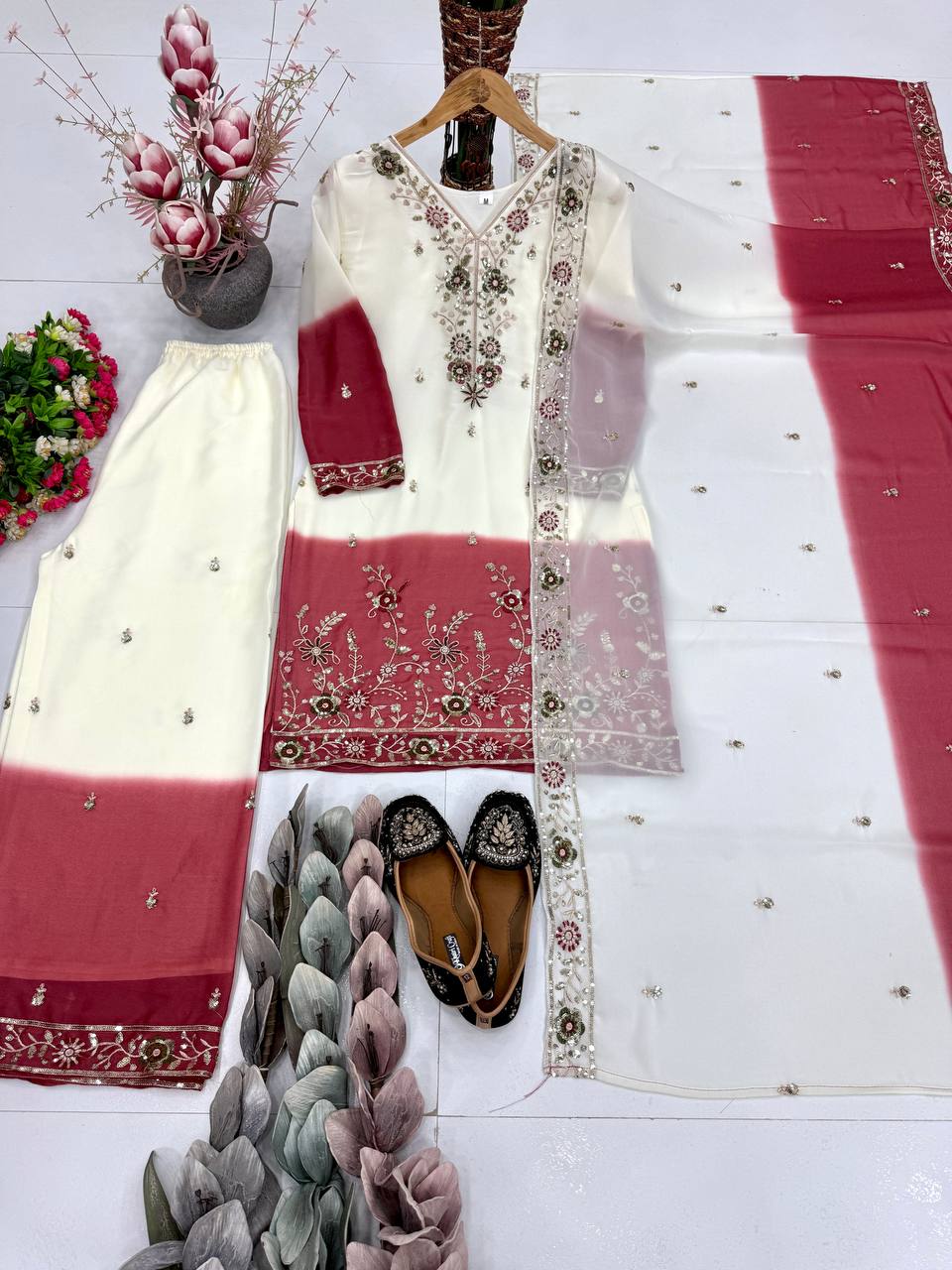 Party Wear Dual Tone Pink Color Georgette Palazzo Set