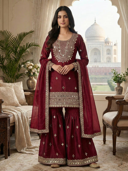 Wedding Wear Ready To Wear Mirror Work Sharara Set