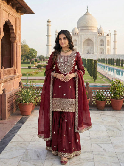 Wedding Wear Ready To Wear Mirror Work Sharara Set