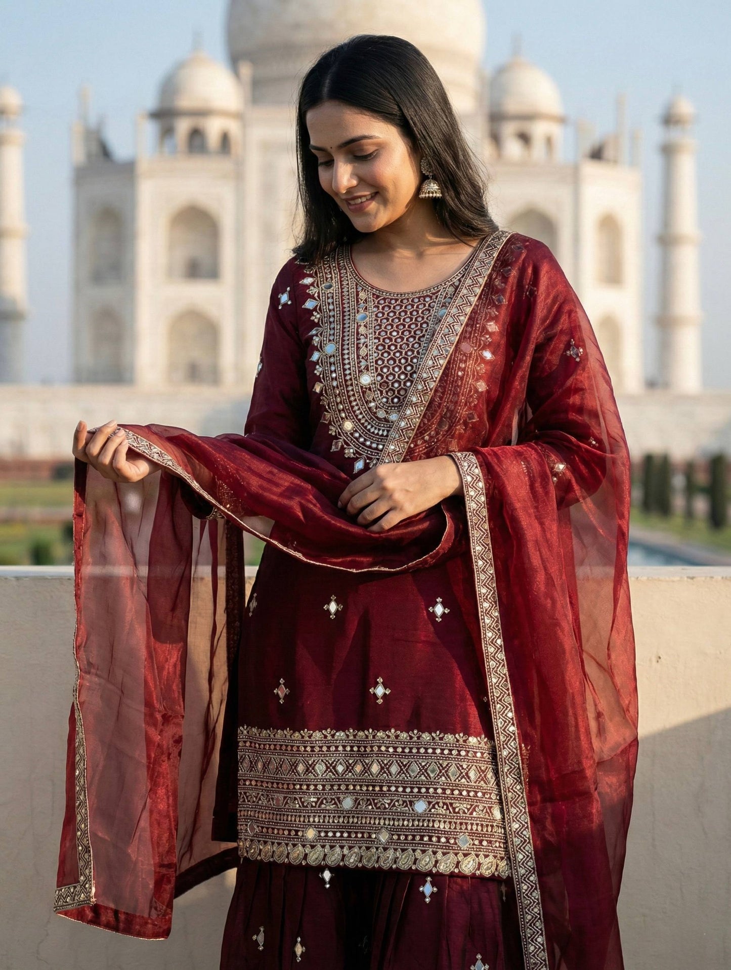 Wedding Wear Ready To Wear Mirror Work Sharara Set