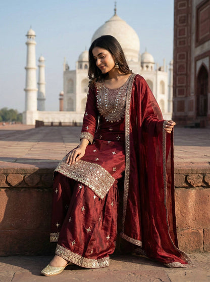 Wedding Wear Ready To Wear Mirror Work Sharara Set