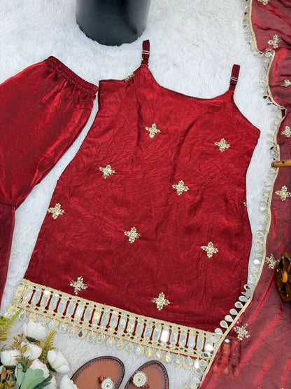 Wedding Wear Red Color Sequence Embroidered Sharara Suit