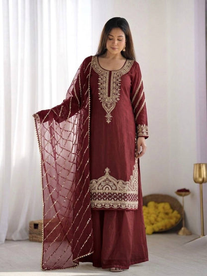 Arti Chauhan Wear Maroon Color Beads Embroidered Silk Sharara Siut