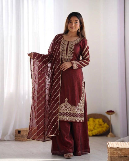 Arti Chauhan Wear Maroon Color Beads Embroidered Silk Sharara Siut
