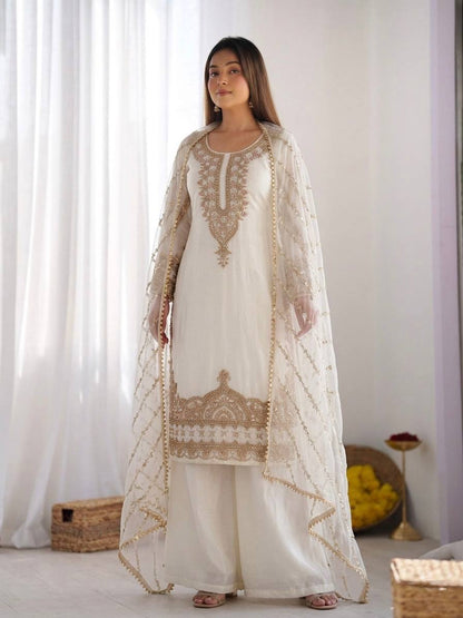 Arti Chauhan Wear White Color Beads Embroidered Silk Sharara Siut