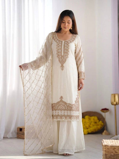 Arti Chauhan Wear White Color Beads Embroidered Silk Sharara Siut