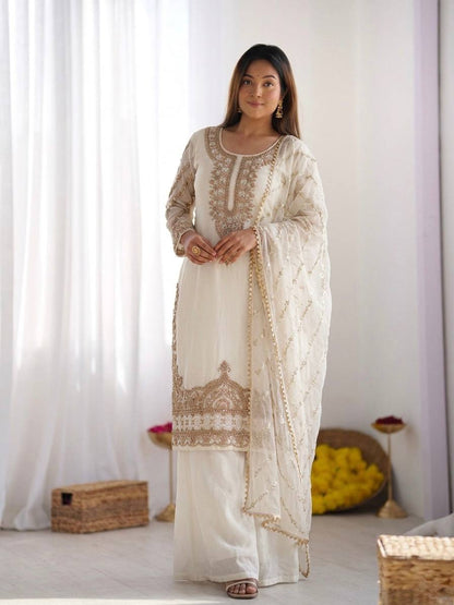 Arti Chauhan Wear White Color Beads Embroidered Silk Sharara Siut