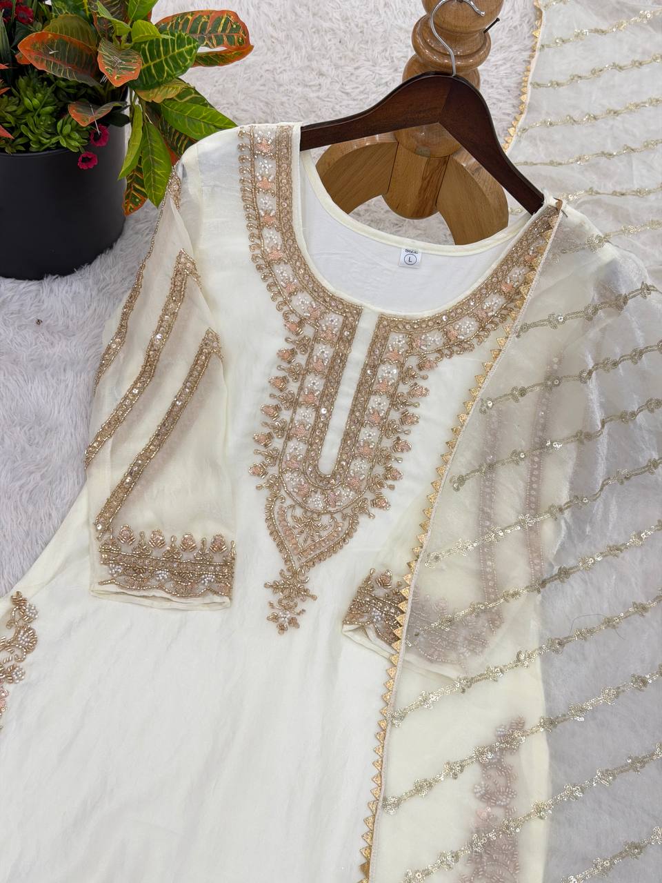 Arti Chauhan Wear White Color Beads Embroidered Silk Sharara Siut