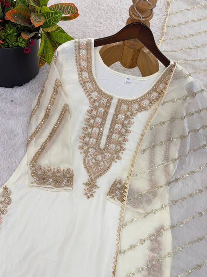 Arti Chauhan Wear White Color Beads Embroidered Silk Sharara Siut