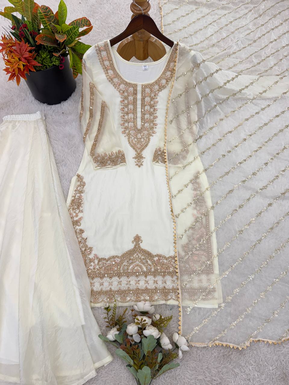 Arti Chauhan Wear White Color Beads Embroidered Silk Sharara Siut
