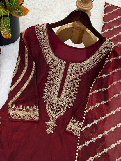 Arti Chauhan Wear Maroon Color Beads Embroidered Silk Sharara Siut