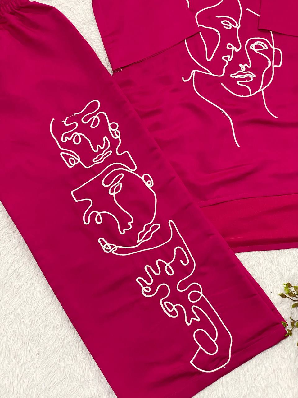Elegant Embroidery Roman Silk Pink Color Co-ordset