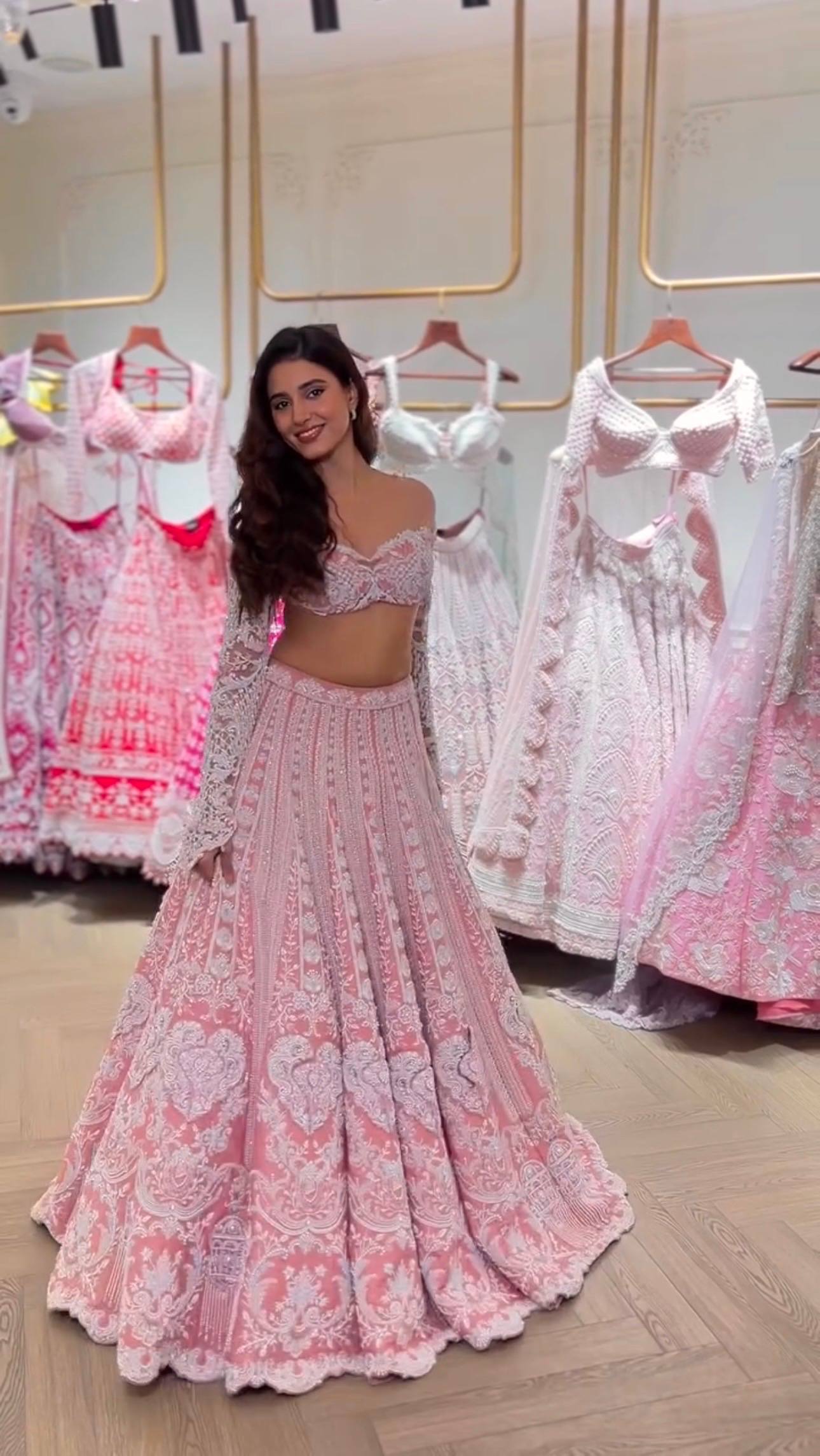 Designer Slub Silk Rainbow Sequins Bride Wear Pink Color Lehenga Choli