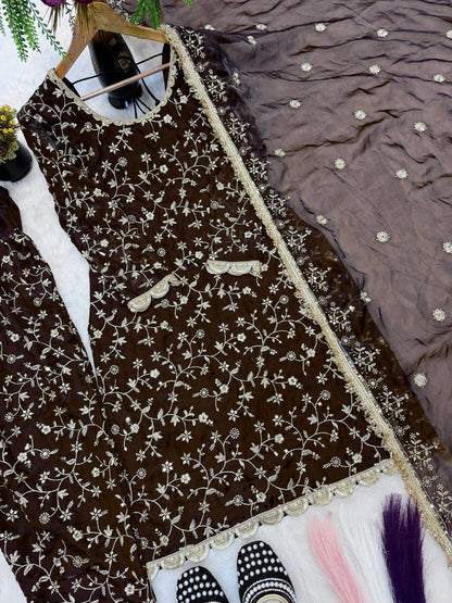Wedding Wear Brown Color Pure Frendy Silk Farshi Salwar Set