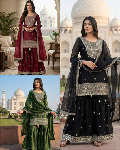 Wedding Wear Ready To Wear Mirror Work Sharara Set