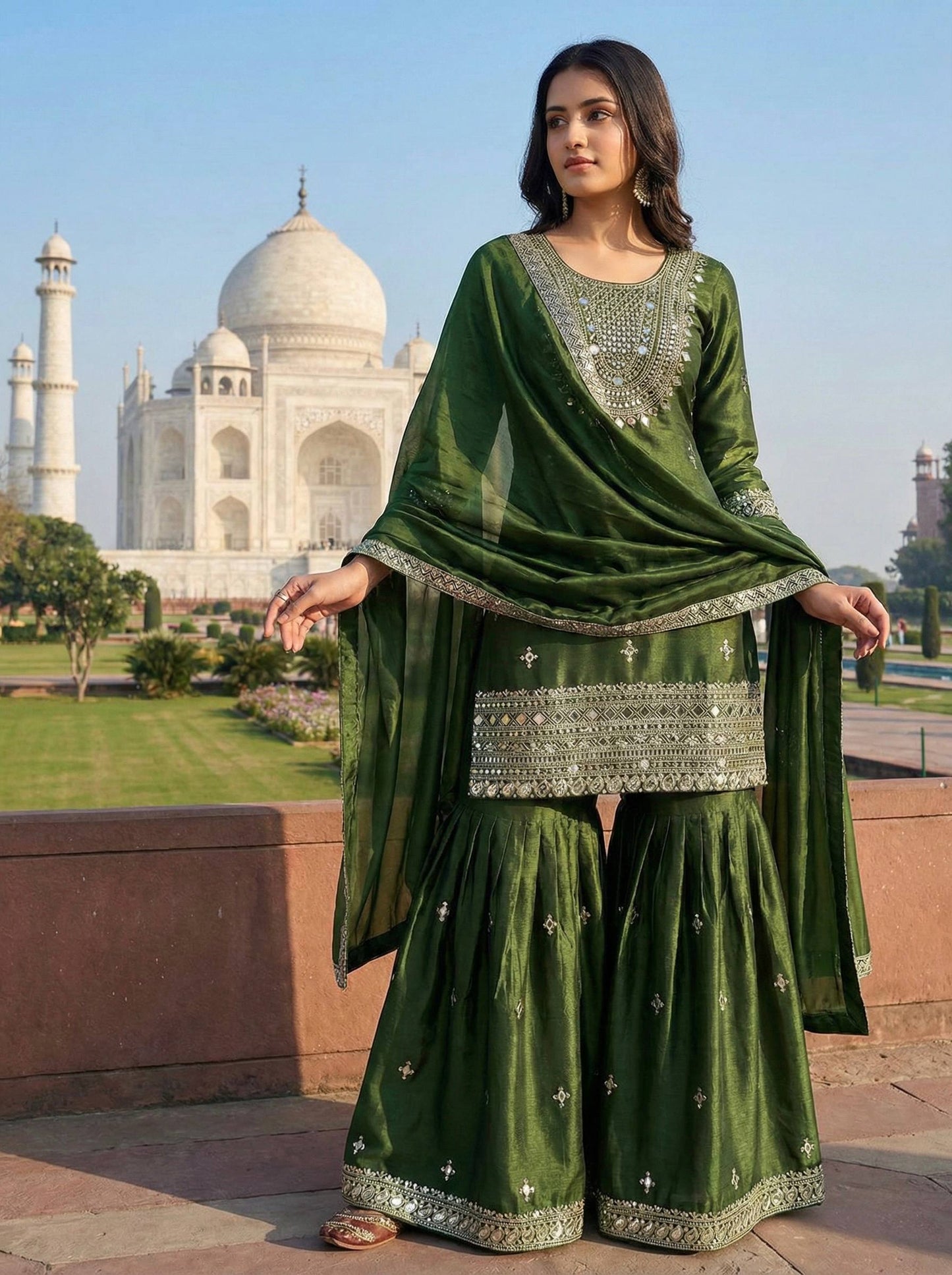 Wedding Wear Ready To Wear Mirror Work Sharara Set