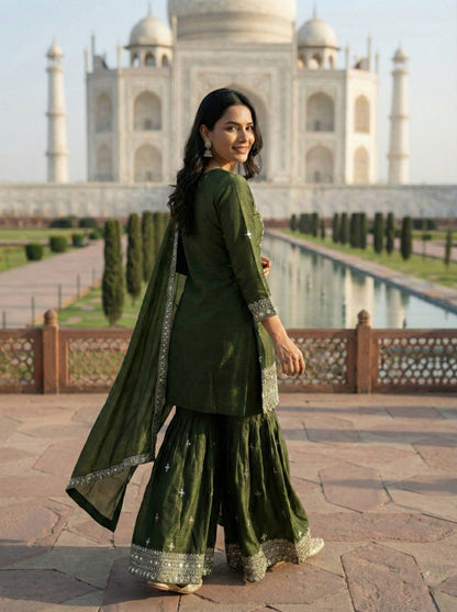 Wedding Wear Ready To Wear Mirror Work Sharara Set