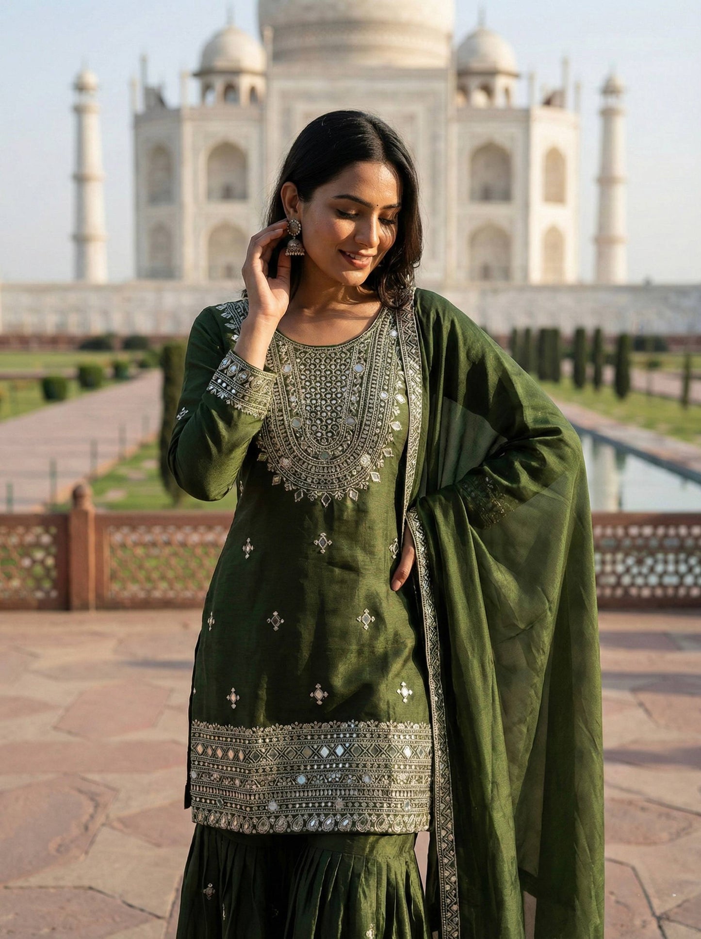 Wedding Wear Ready To Wear Mirror Work Sharara Set