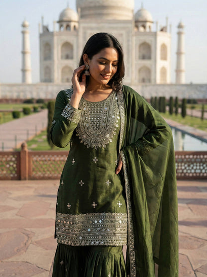 Wedding Wear Ready To Wear Mirror Work Sharara Set