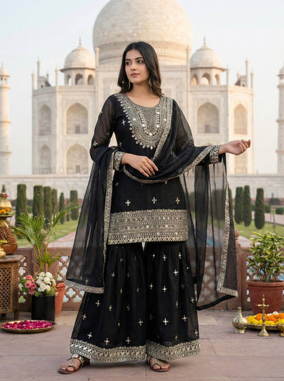 Wedding Wear Ready To Wear Mirror Work Sharara Set