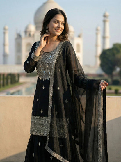 Wedding Wear Ready To Wear Mirror Work Sharara Set