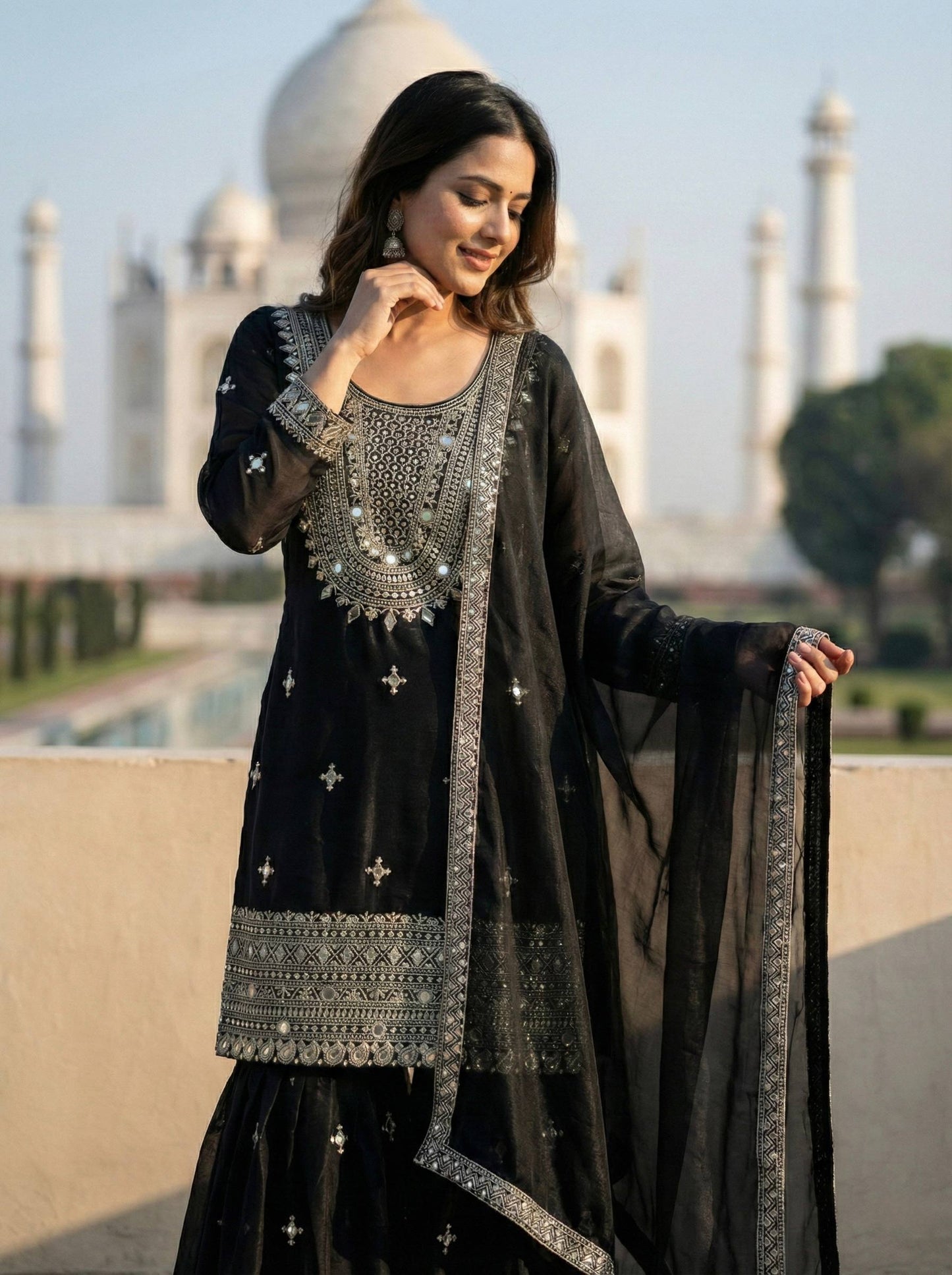 Wedding Wear Ready To Wear Mirror Work Sharara Set