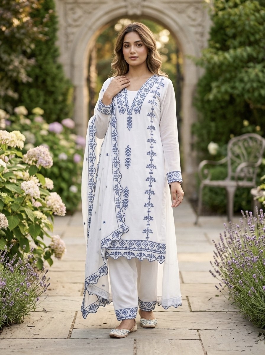 Party Wear Georgette Embroidered Work Kurti Pent Set
