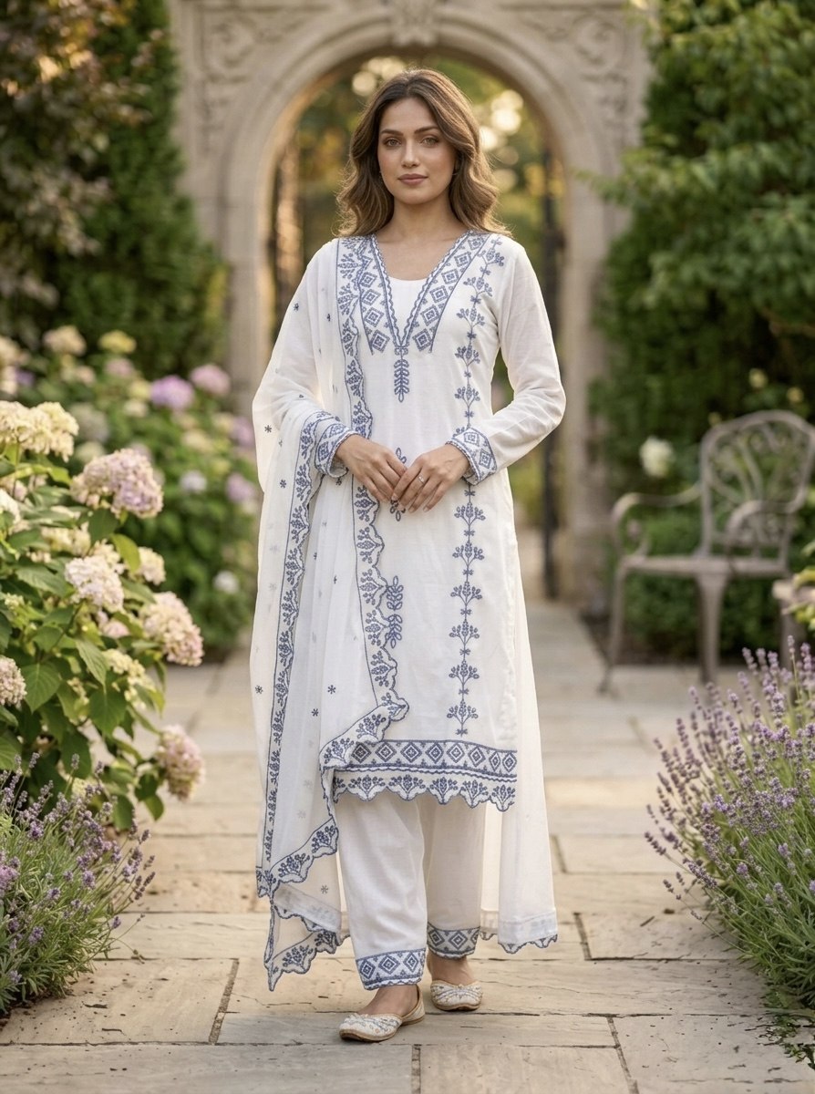 Sky Blue Color Party Wear Georgette Embroidered Work Kurti Pent Set