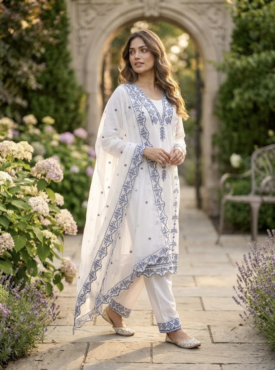 Party Wear Georgette Embroidered Work Kurti Pent Set