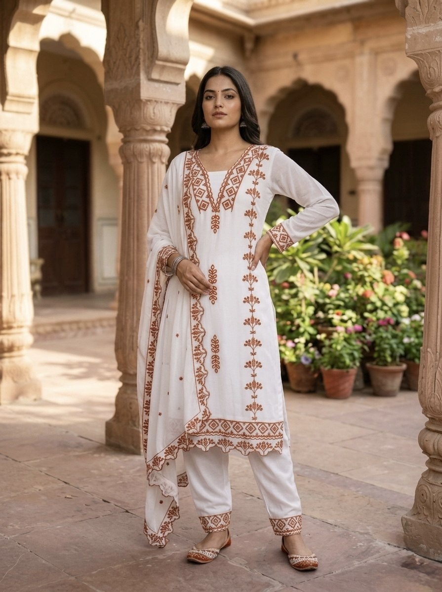 Party Wear Georgette Embroidered Work Kurti Pent Set