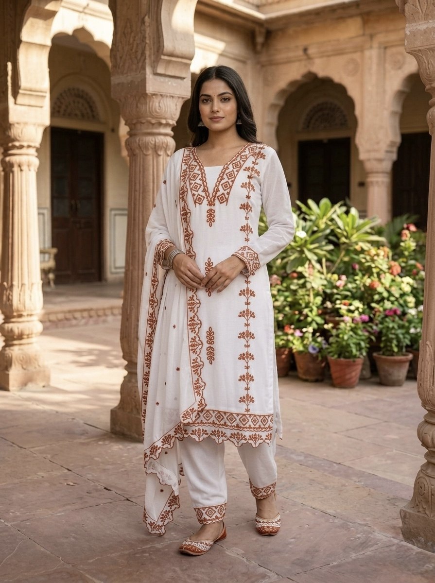 Orange Color Party Wear Georgette Embroidered Work Kurti Pent Set